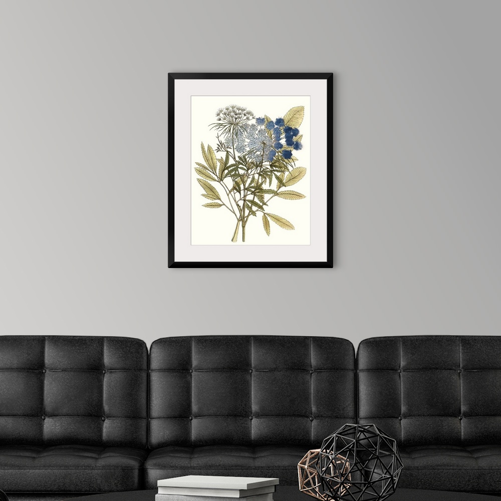 A modern room featuring A decorative vintage illustration of group of leaves.