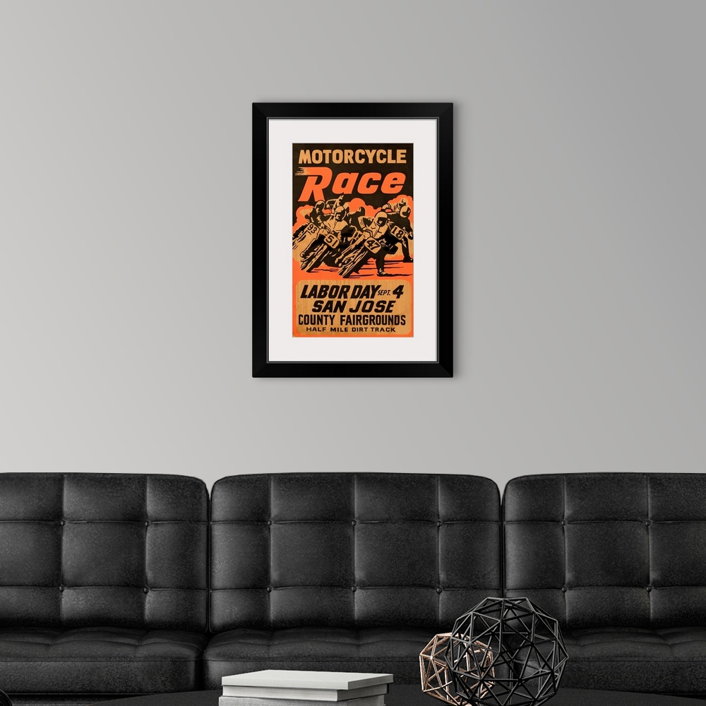 A modern room featuring Vintage Motorcycle Poster