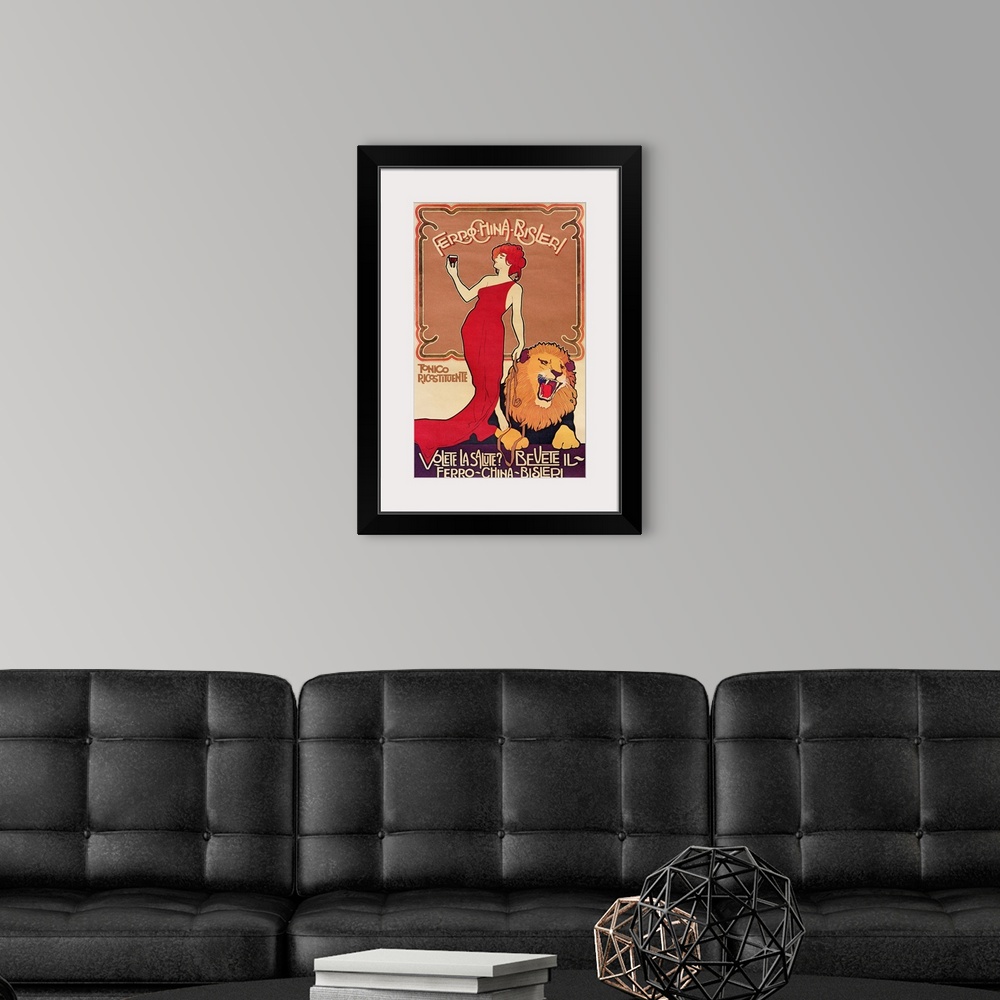 A modern room featuring BAL130574 Poster advertising 'Bislieri Liqueur' 1904 (litho); Private Collection;  out of copyrig...