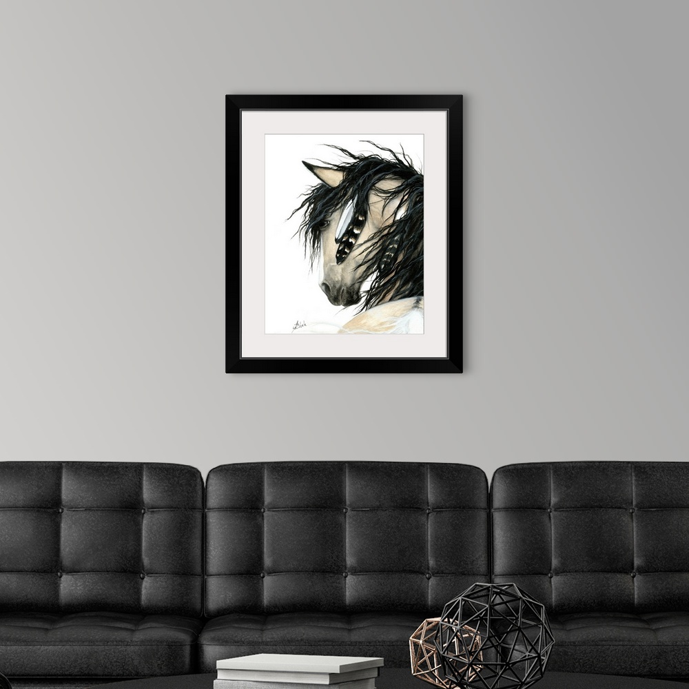 A modern room featuring Majestic Series of Native American inspired horse paintings.