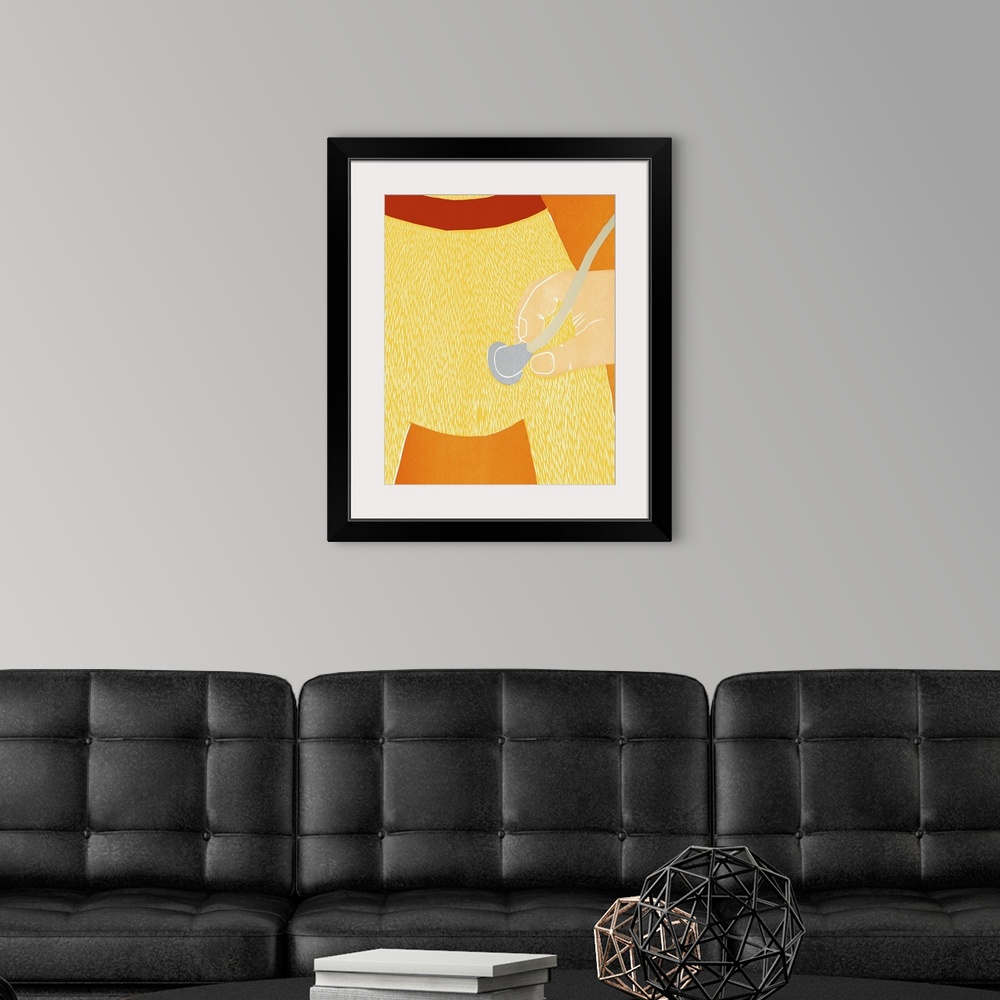 A modern room featuring Illustration of a yellow dog getting a heart exam at the Vet.