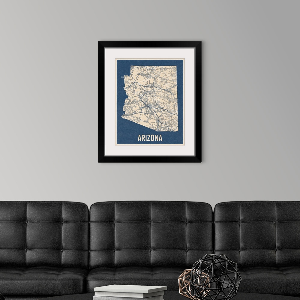 A modern room featuring Vintage Arizona Road Map 2