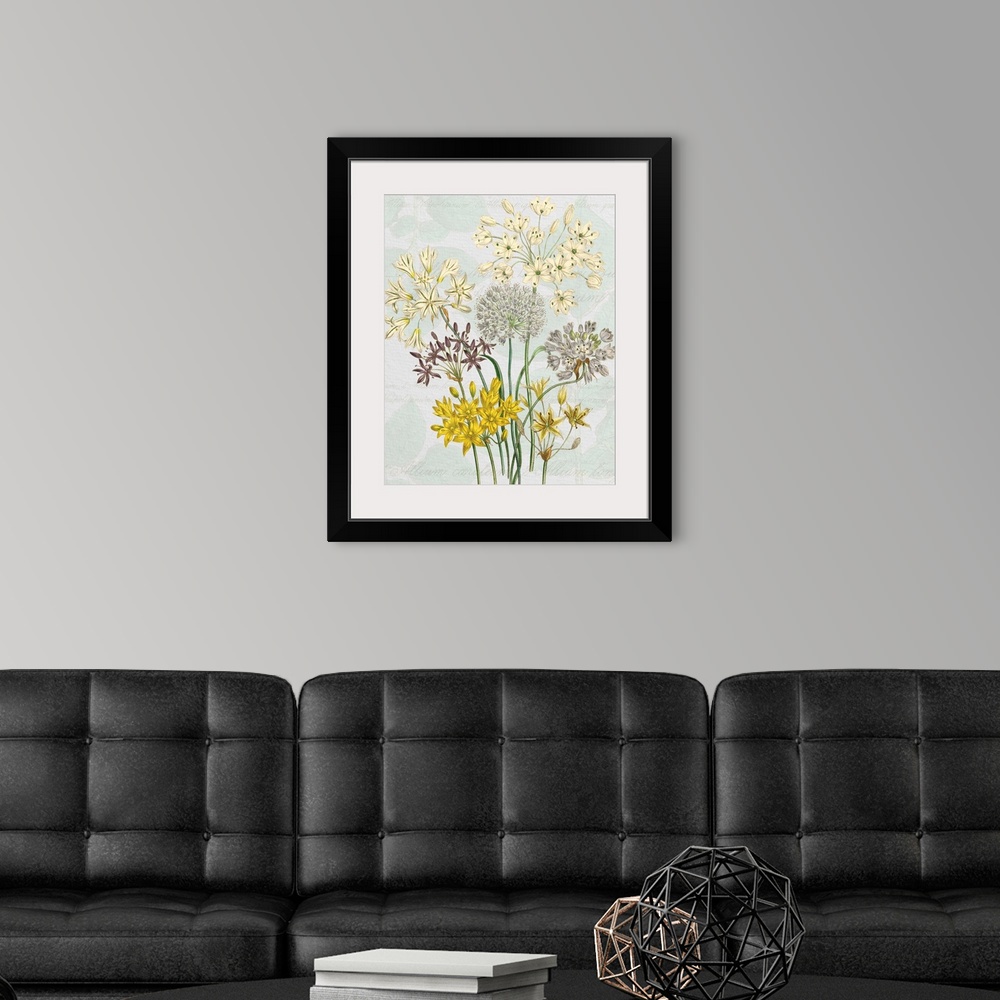 A modern room featuring Elegant botanical floral study adds a classic ambiance to any decor