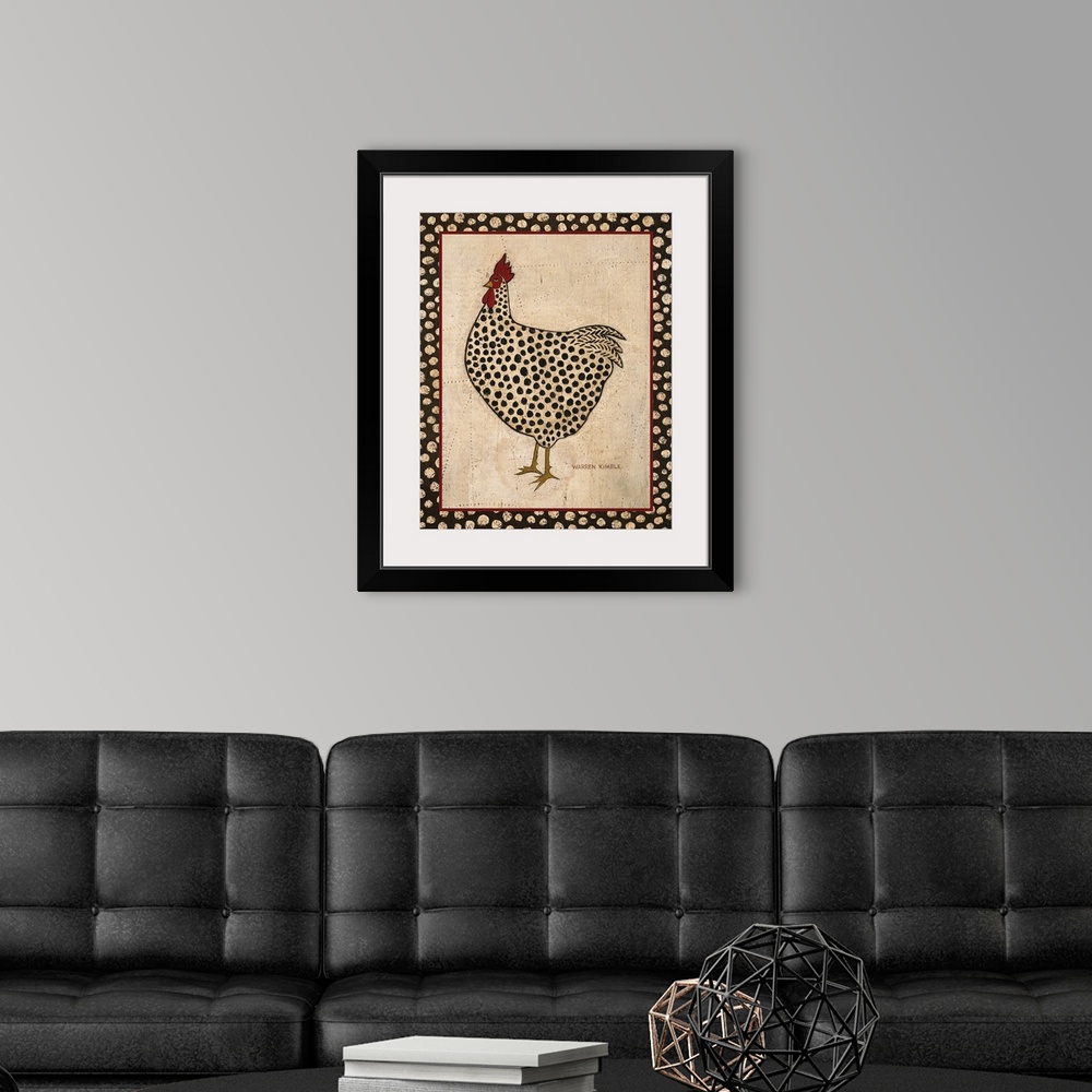 A modern room featuring Big illustration depicts a dotted fowl standing within a rectangular framed bare background.  Art...