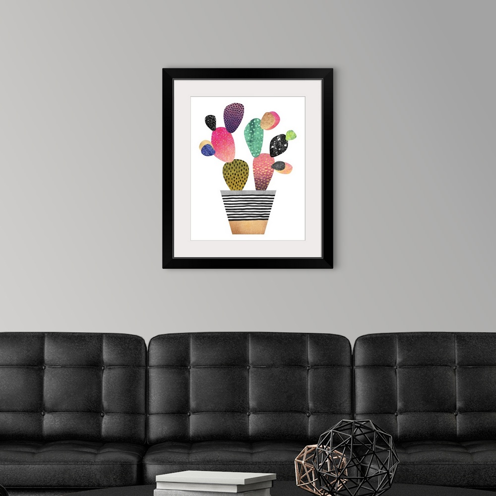 A modern room featuring A contemporary cactus design in bright, spotted colors