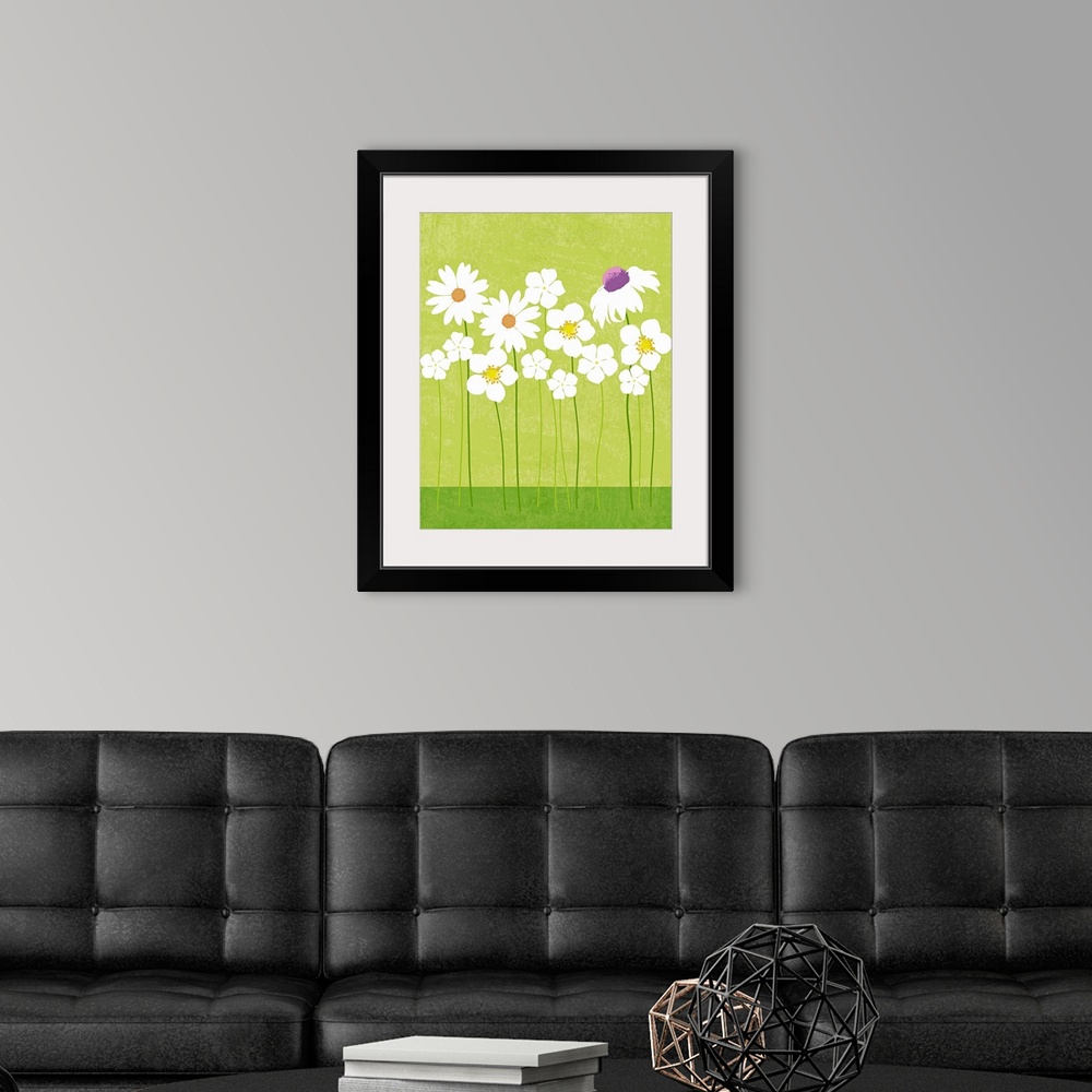 A modern room featuring Graphic Spring Flowers poster illustration