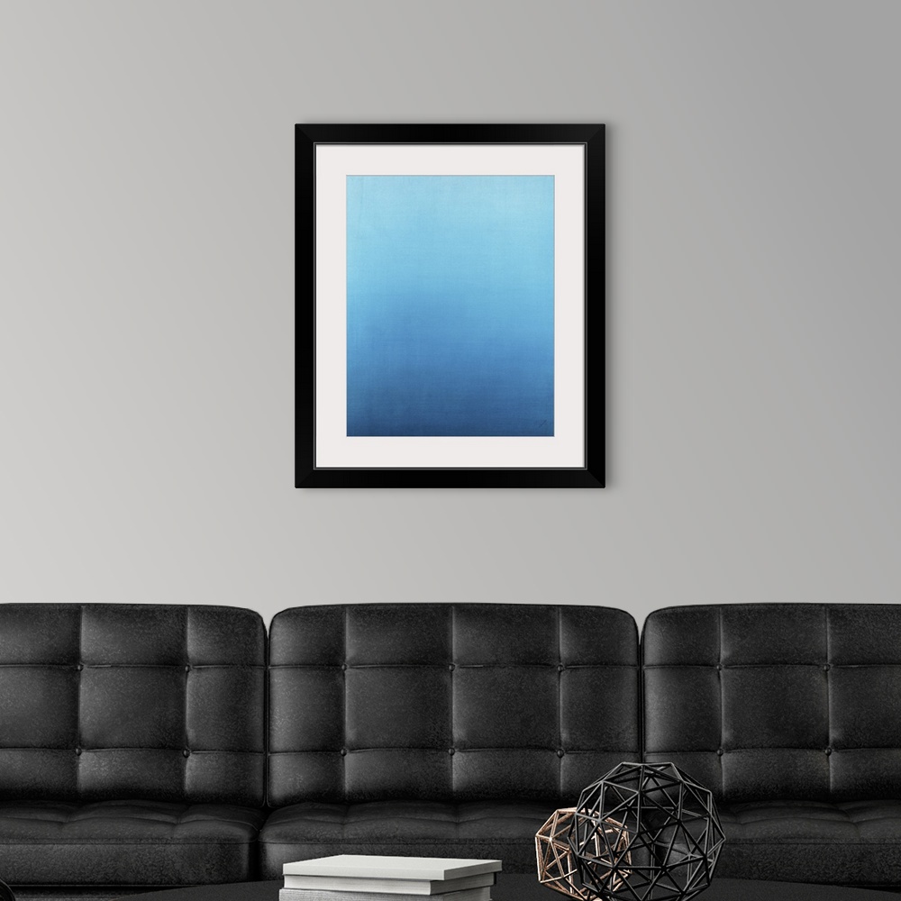 A modern room featuring Contemporary painting of lblue fading into a lighter shade.