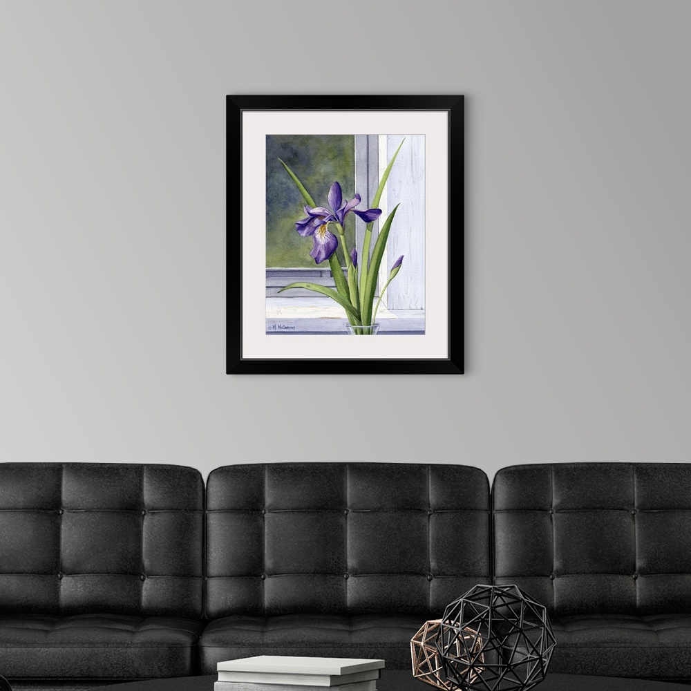 A modern room featuring Blue flag - wild iris