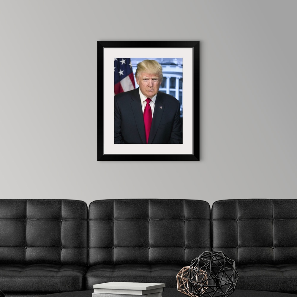 A modern room featuring Official portrait of President-elect Donald Trump. Library of Congress, Prints and Photographs Di...