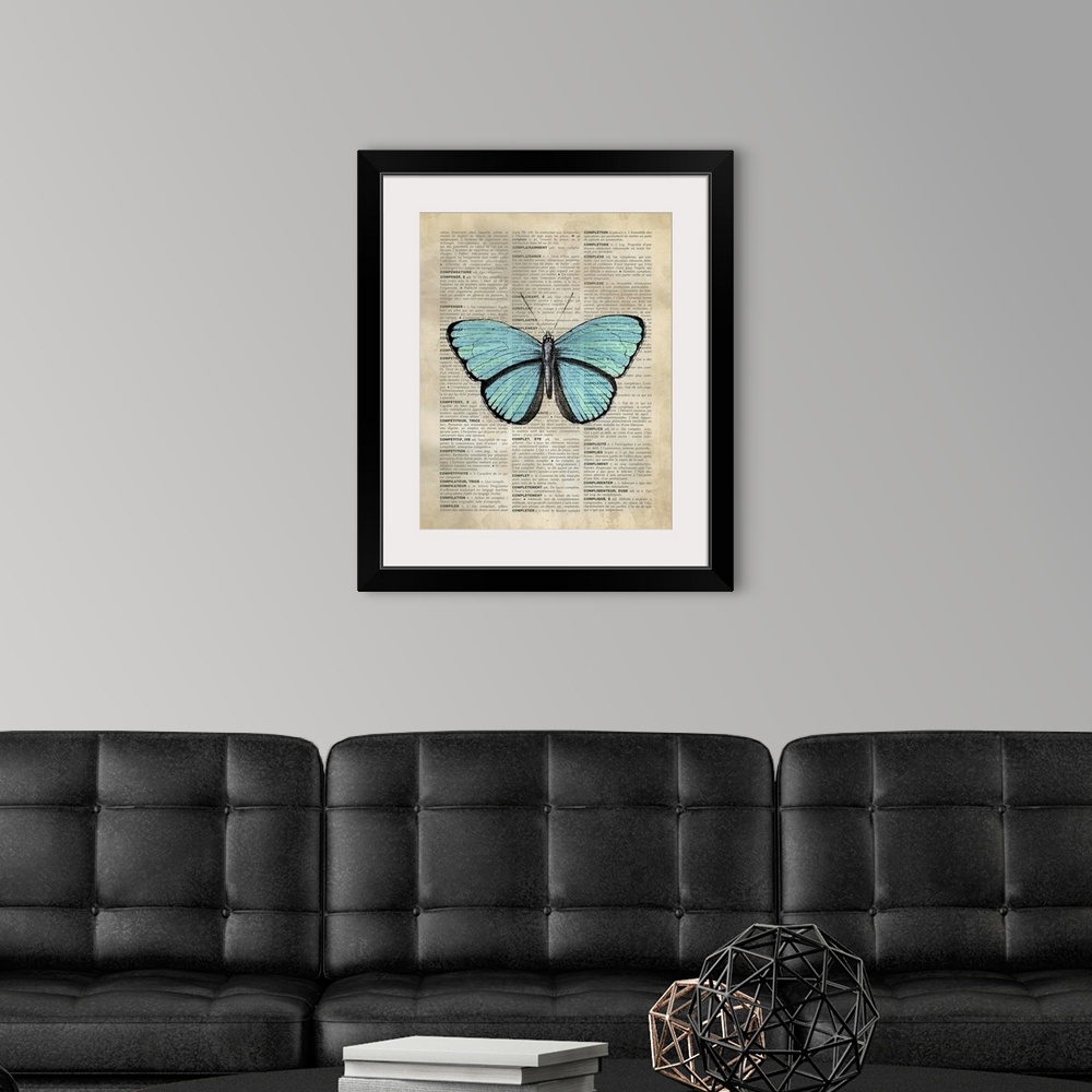 A modern room featuring Vintage Dictionary Art: Butterfly 3