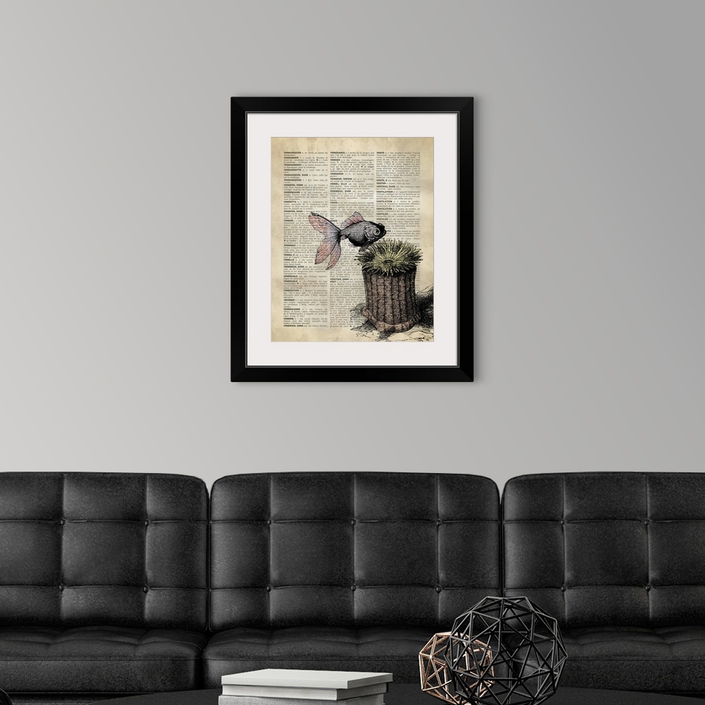 A modern room featuring Vintage Dictionary Art: Fish and Anemone
