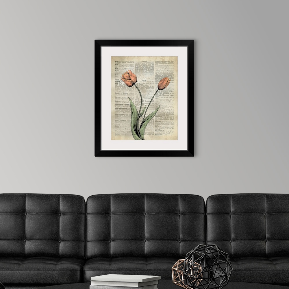 A modern room featuring Vintage Dictionary Art: Tulips