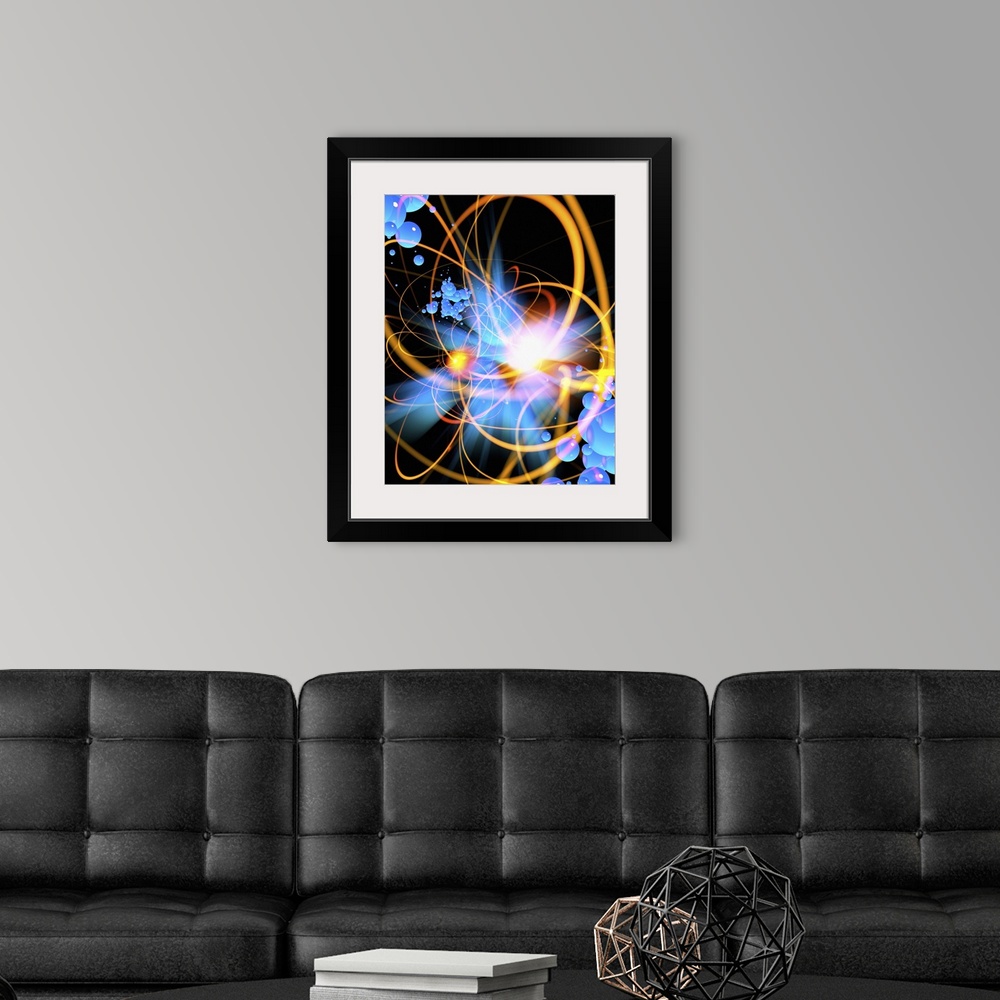 A modern room featuring Subatomic particles abstract.