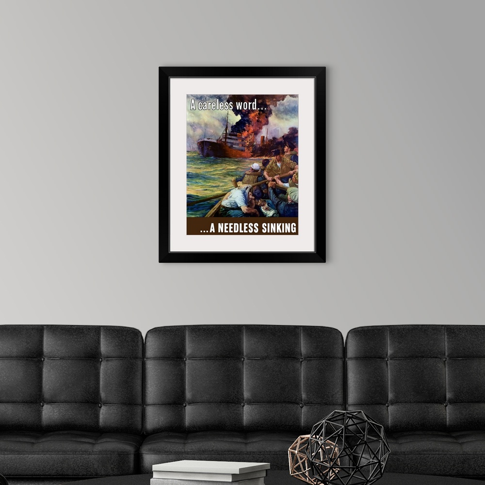 A modern room featuring Digitally restored vector war propaganda poster. This vintage World War Two poster features U.S. ...