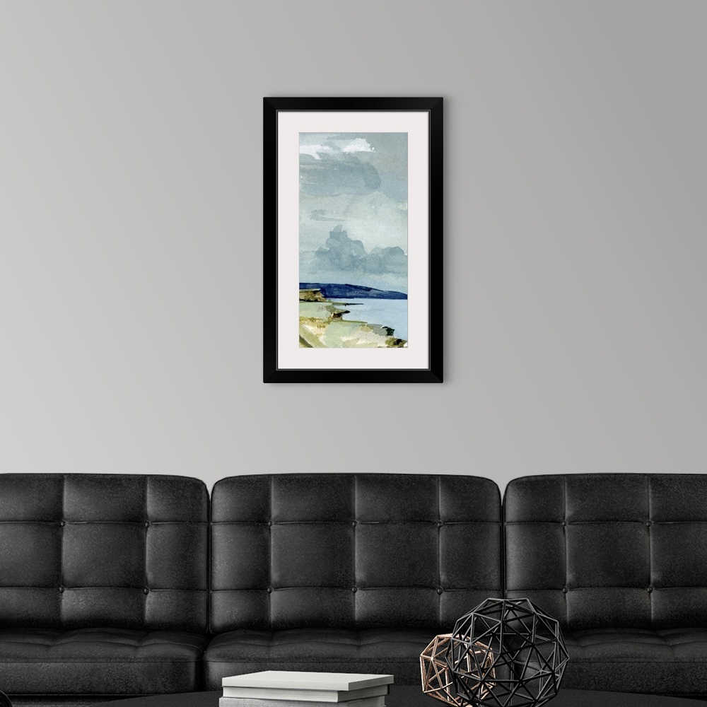 A modern room featuring Coastal Blues Watercolor III