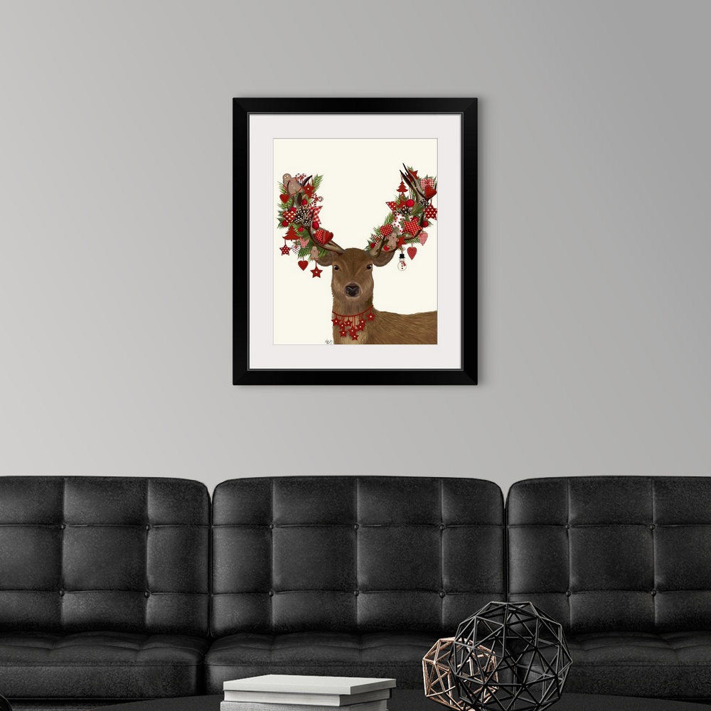 A modern room featuring Deer, Homespun Wreath