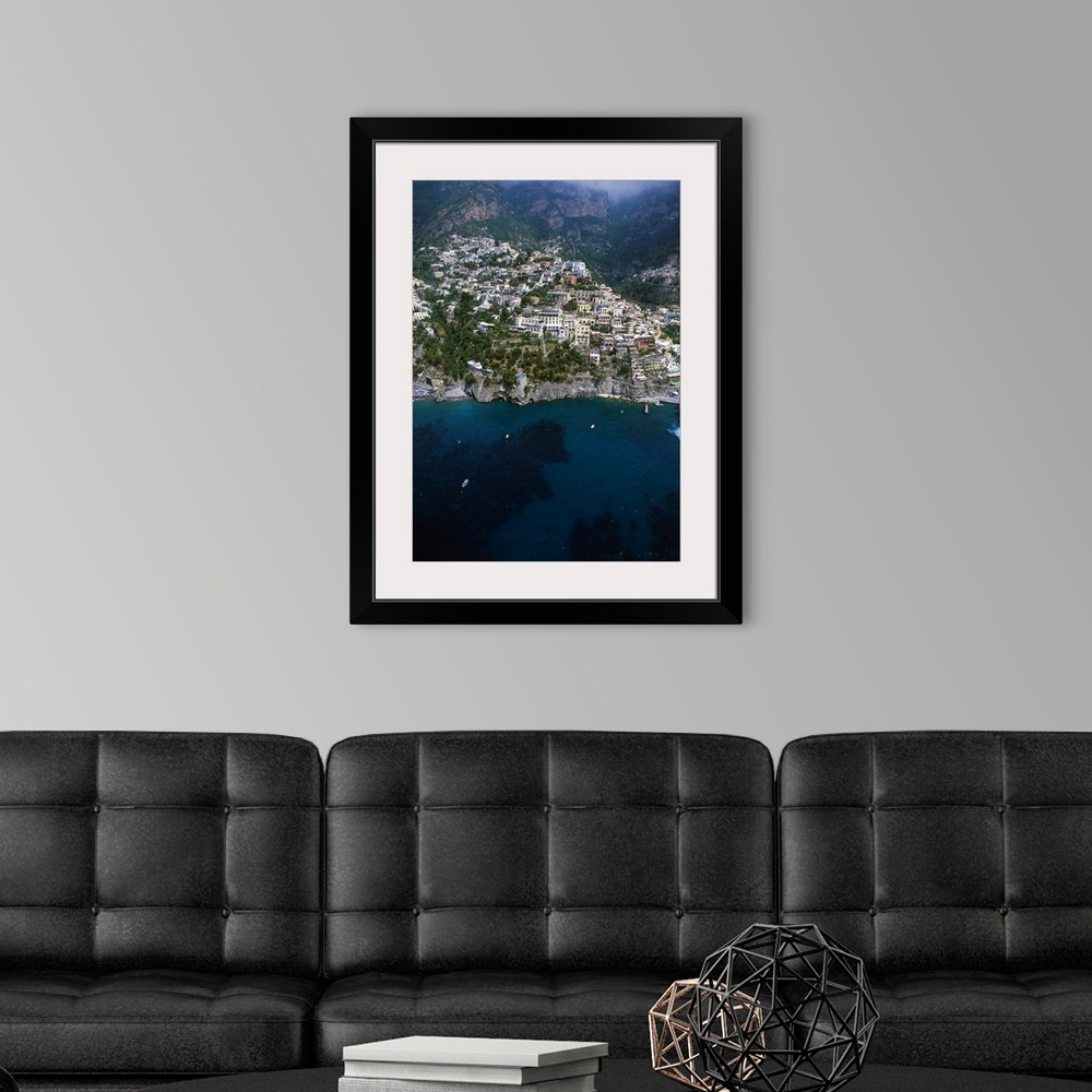 A modern room featuring Italy, Campania, Positano, Amalfi Coast, aerial view of Positano
