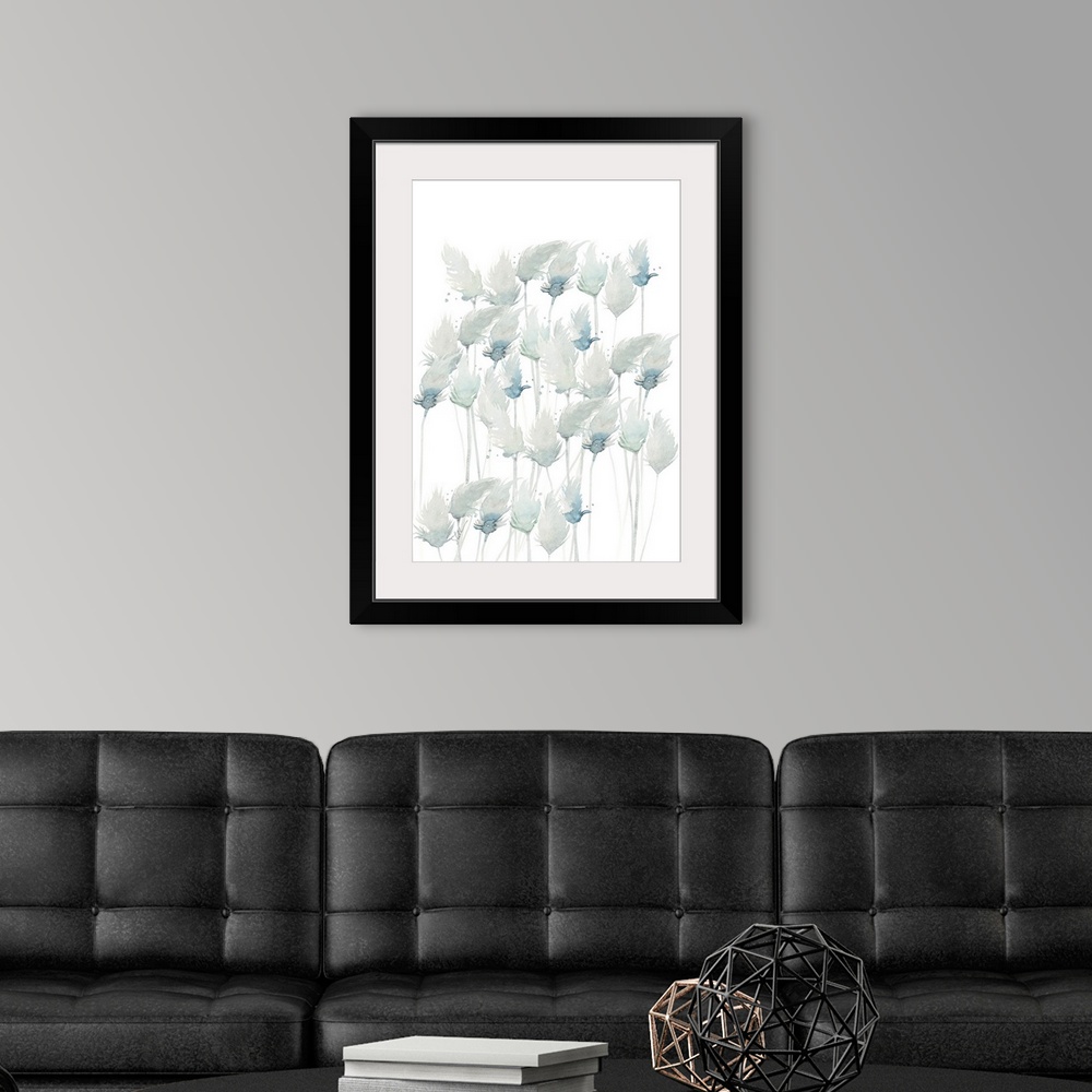 A modern room featuring Modern Coastal hand painted watercolor of beach grasses swaying on the beach