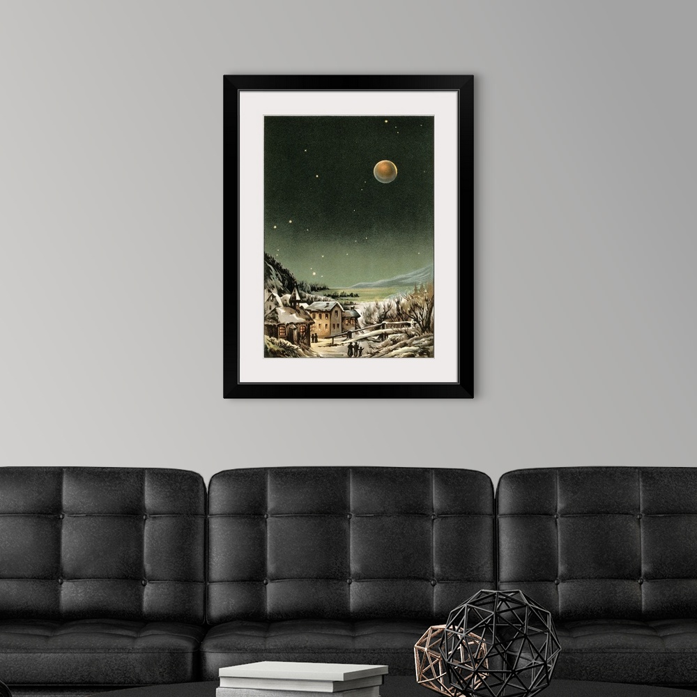 A modern room featuring Total lunar eclipse of 1877. Artwork of the total lunar eclipse of 27 February 1877, seen from th...
