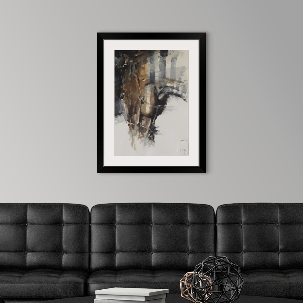 A modern room featuring This contemporary artwork features soft brush strokes to illustrate a close up view of a mandible...