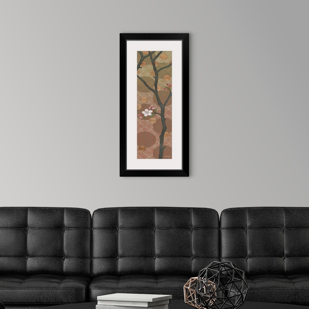 A modern room featuring Cherry Blossoms Panel II One Blossom
