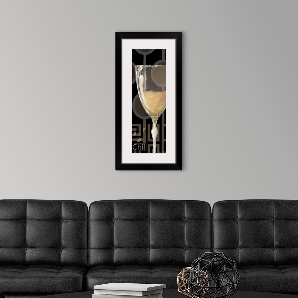 A modern room featuring Contemporary artwork perfect for the kitchen of a wine glass that is painted in front of a patter...