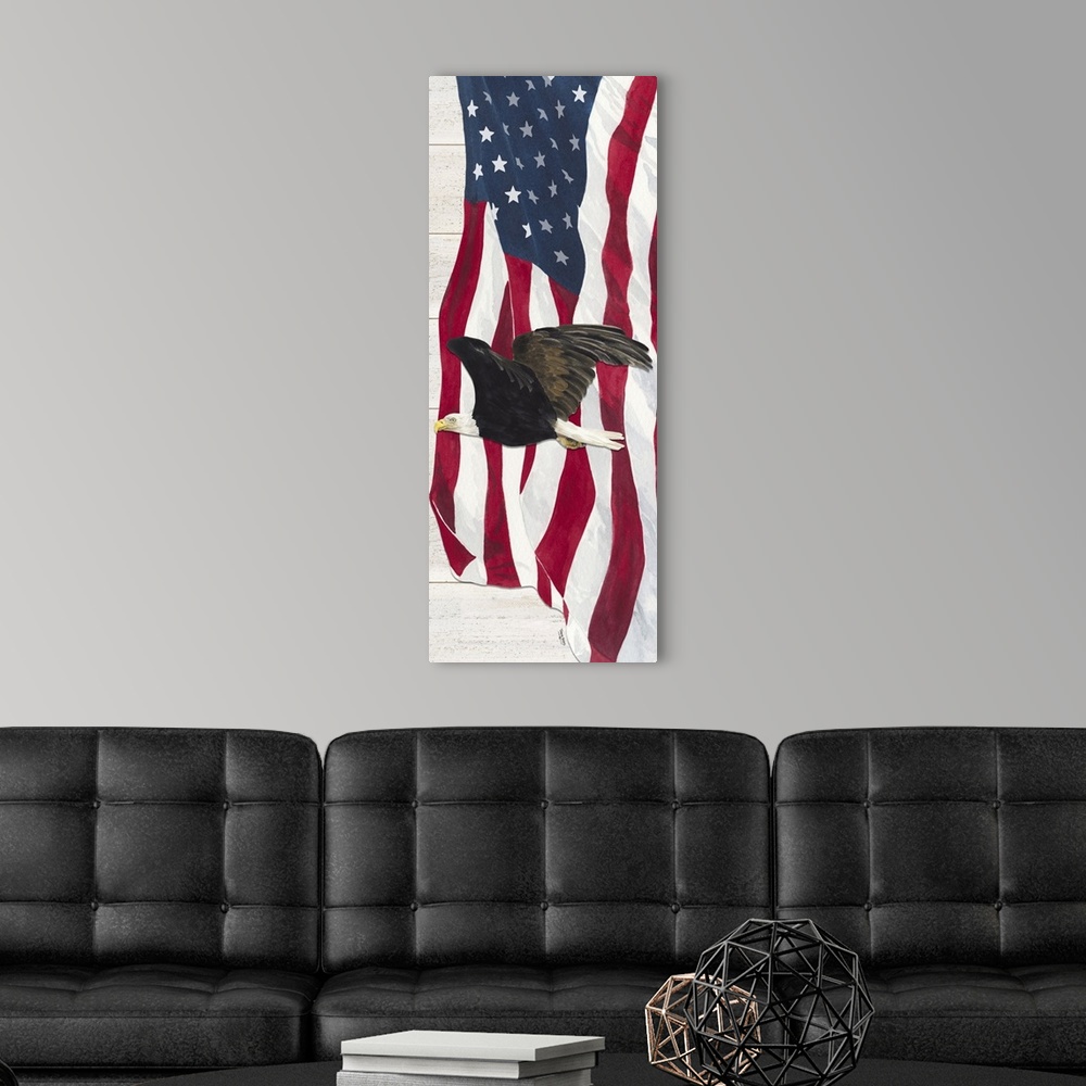 A modern room featuring Let Freedom Soar vertical I