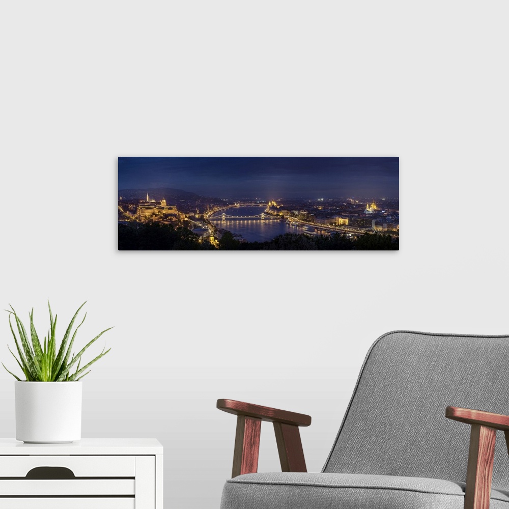 A modern room featuring The amazing view you get of Budapest from the Gellert Hill!