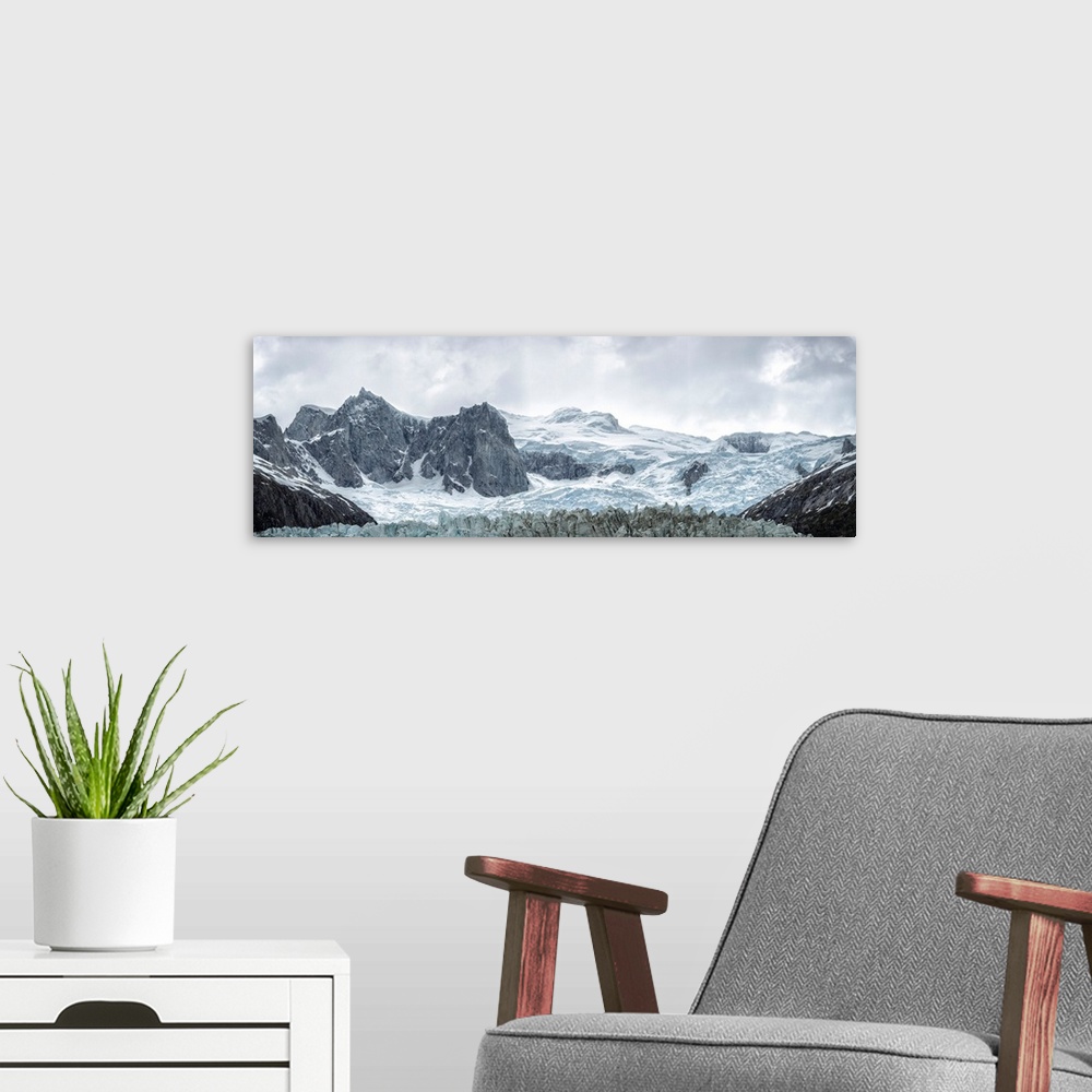 A modern room featuring Pia Glacier in the Pia Fjord of the Beagle Channel in Tierra del Fuego, Chile.