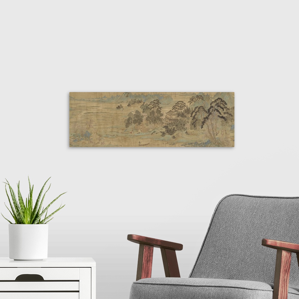 A modern room featuring The Peach Blossom Spring, late Ming, 1368-1644 or early Qing, 1644-1912 dynasty, handscroll; ink ...