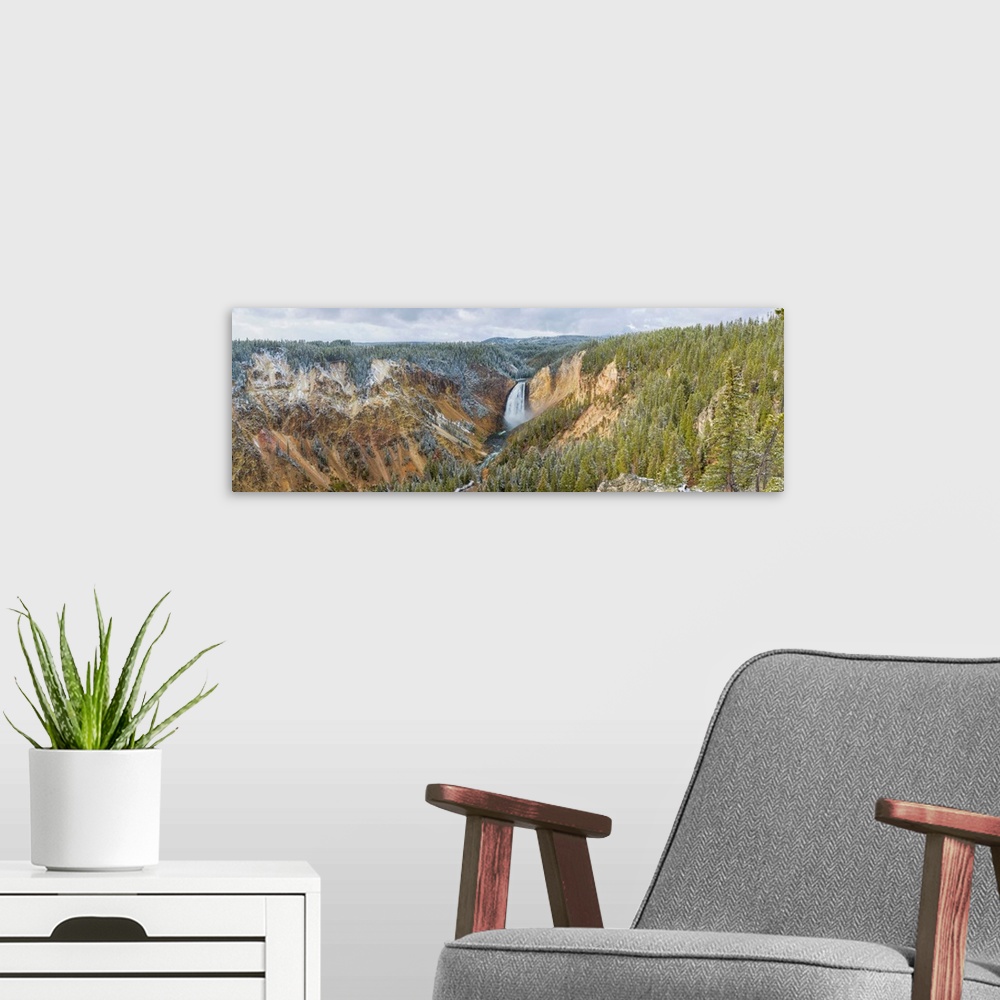 A modern room featuring Lower Falls in fall, Yellowstone National Park, WY