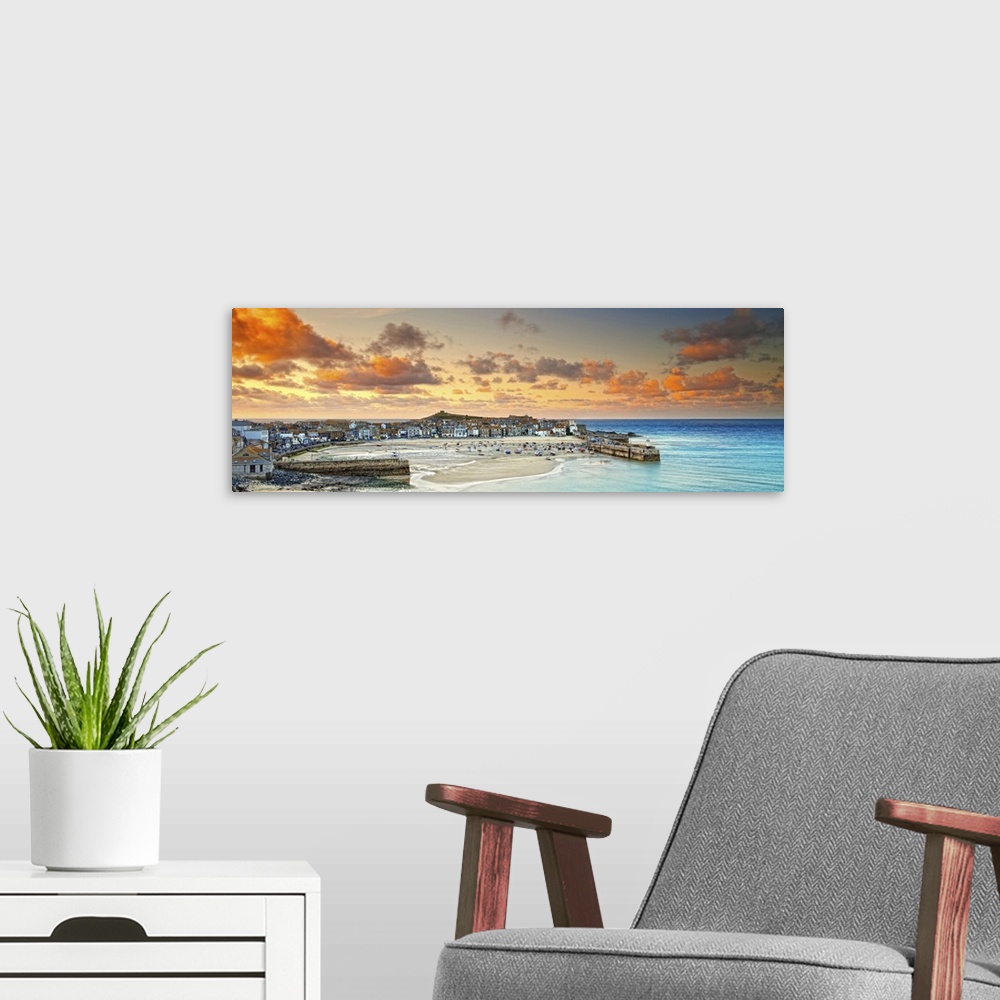 A modern room featuring United Kingdom, UK, England, Great Britain, Cornwall, Saint Ives, St Ives, The harbour at sunset