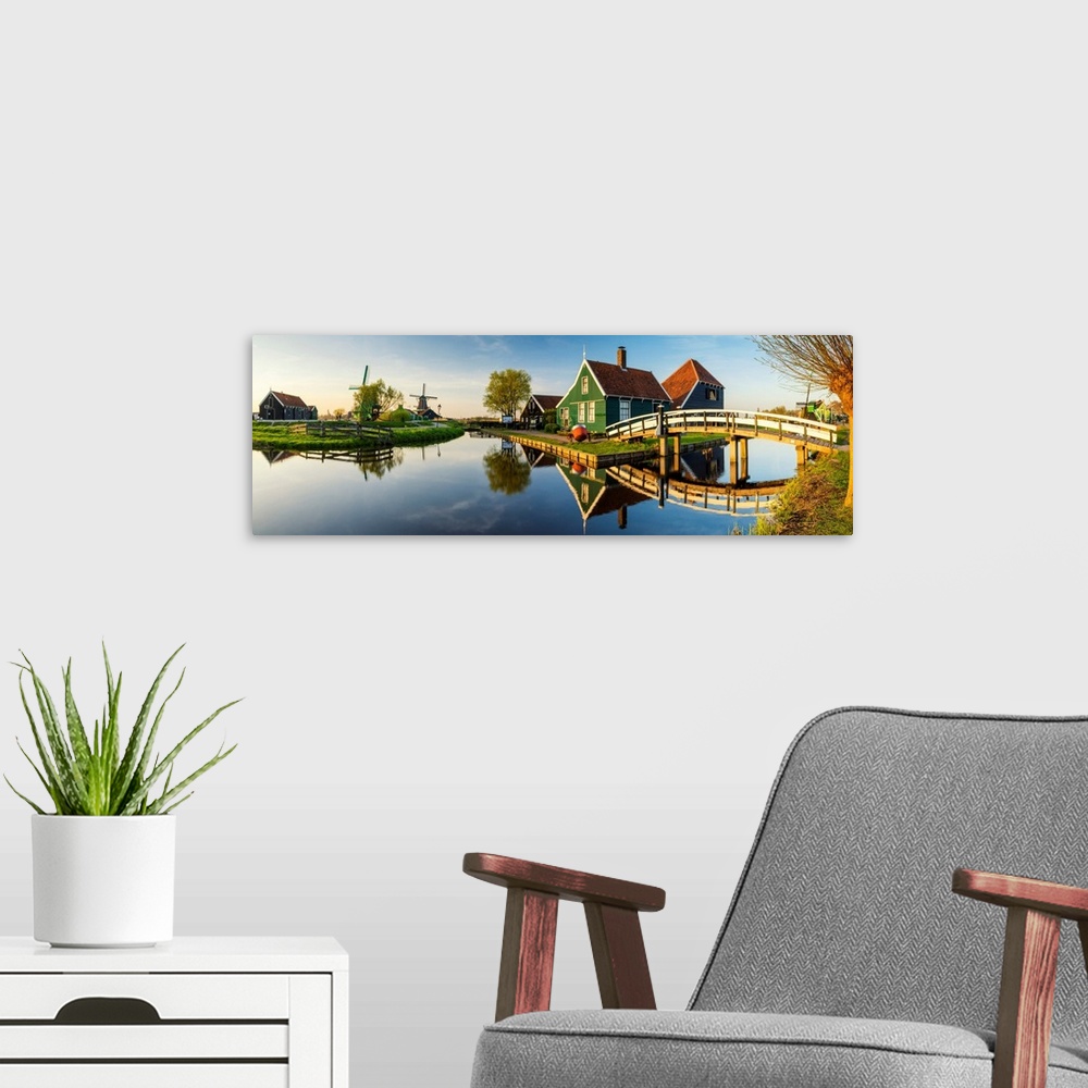 A modern room featuring Traditional farm houses, zaanse schans, Holland, Netherlands.