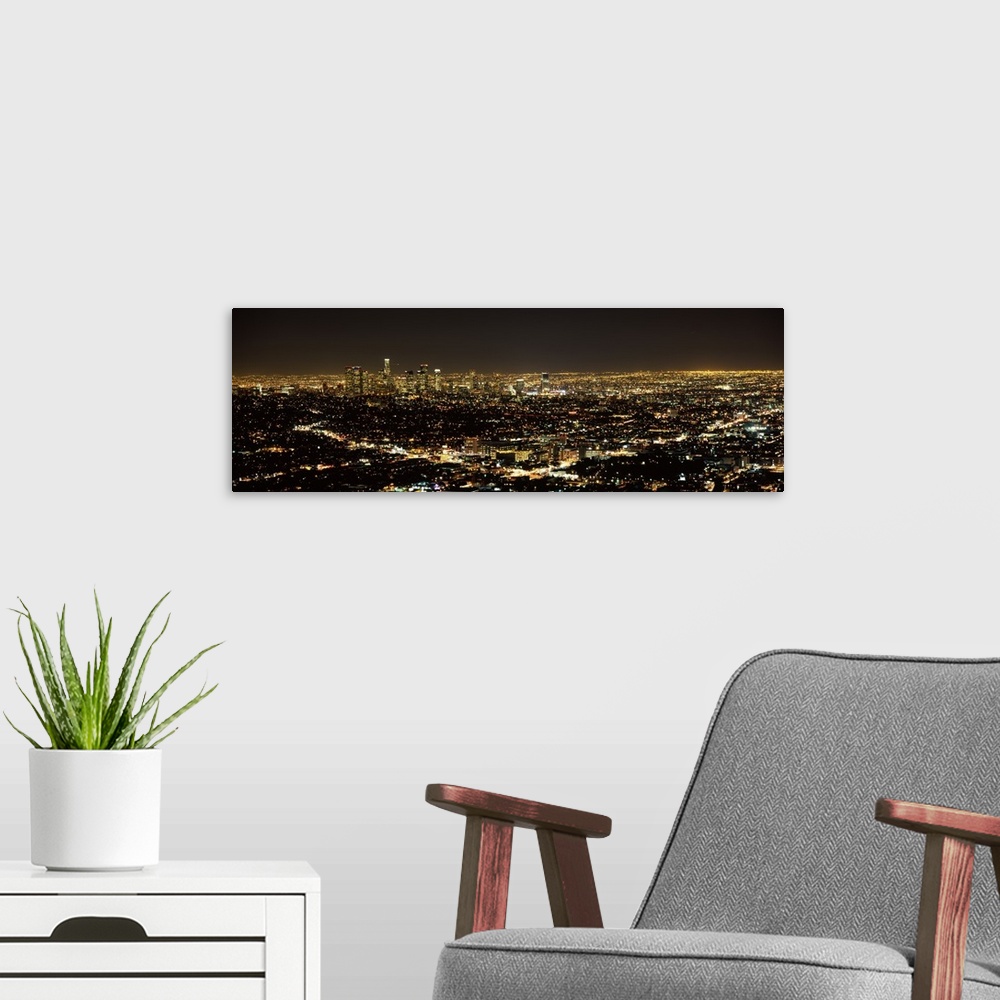 A modern room featuring Aerial view of a cityscape Los Angeles California