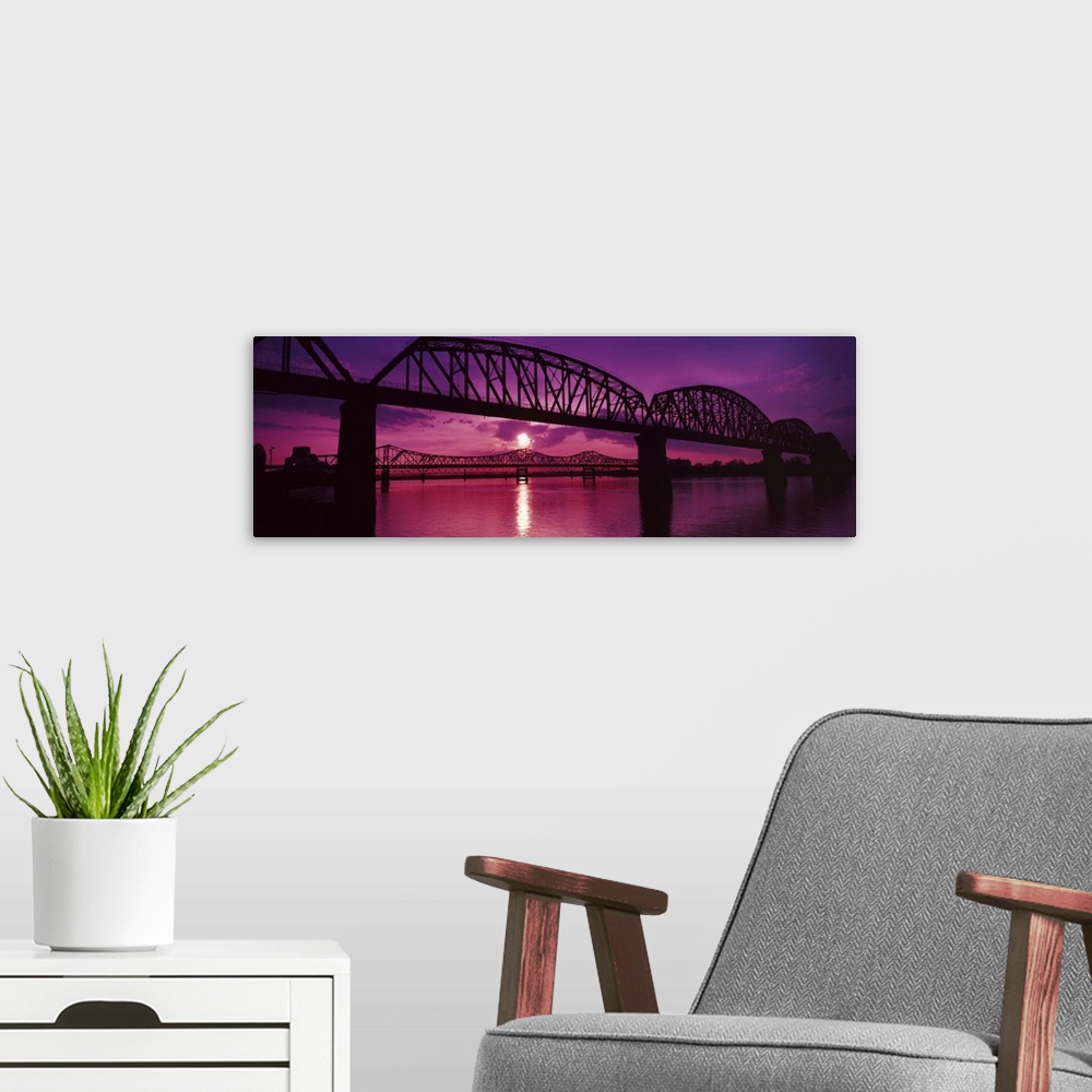 A modern room featuring Bridges over a river at dusk, Louisville, Kentucky