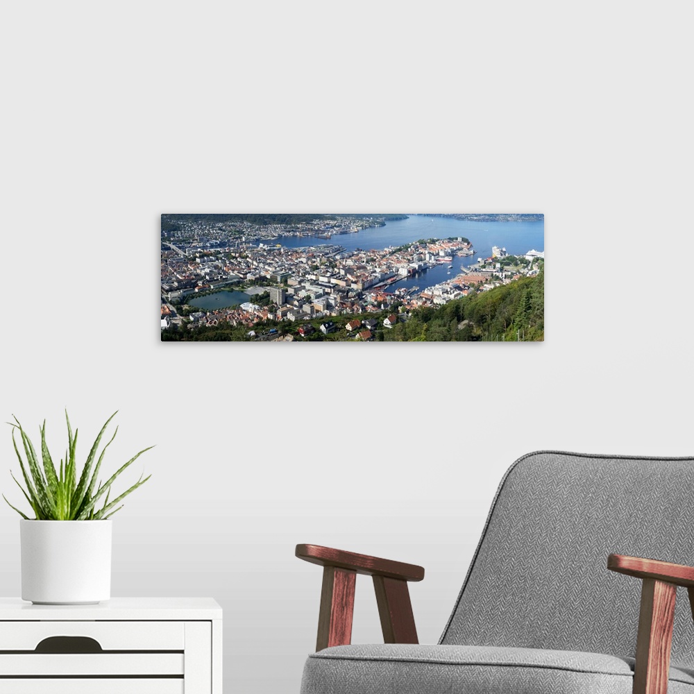 A modern room featuring City viewed from Mt. Floyen, Bergen, Hordaland County, Norway