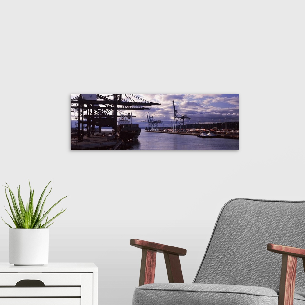 A modern room featuring Container ship at a commercial dock Tacoma Pierce County Washington State