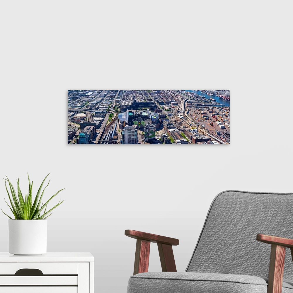A modern room featuring Elevated view of CenturyLink Field and Safeco Field from Sky View Observatory - Columbia Center, ...