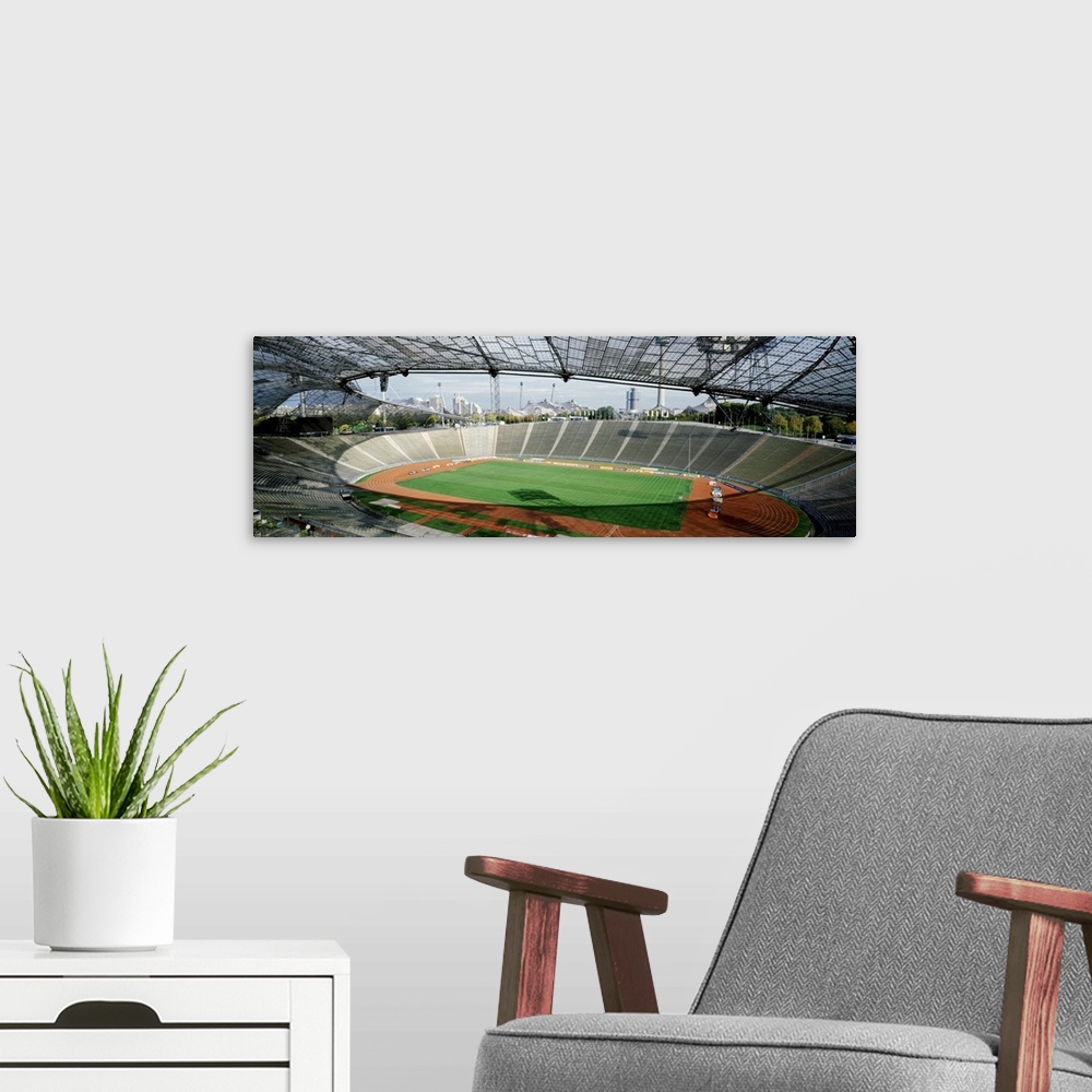 A modern room featuring Elevated view of the Olympic Stadium, Munich, Bavaria, Germany