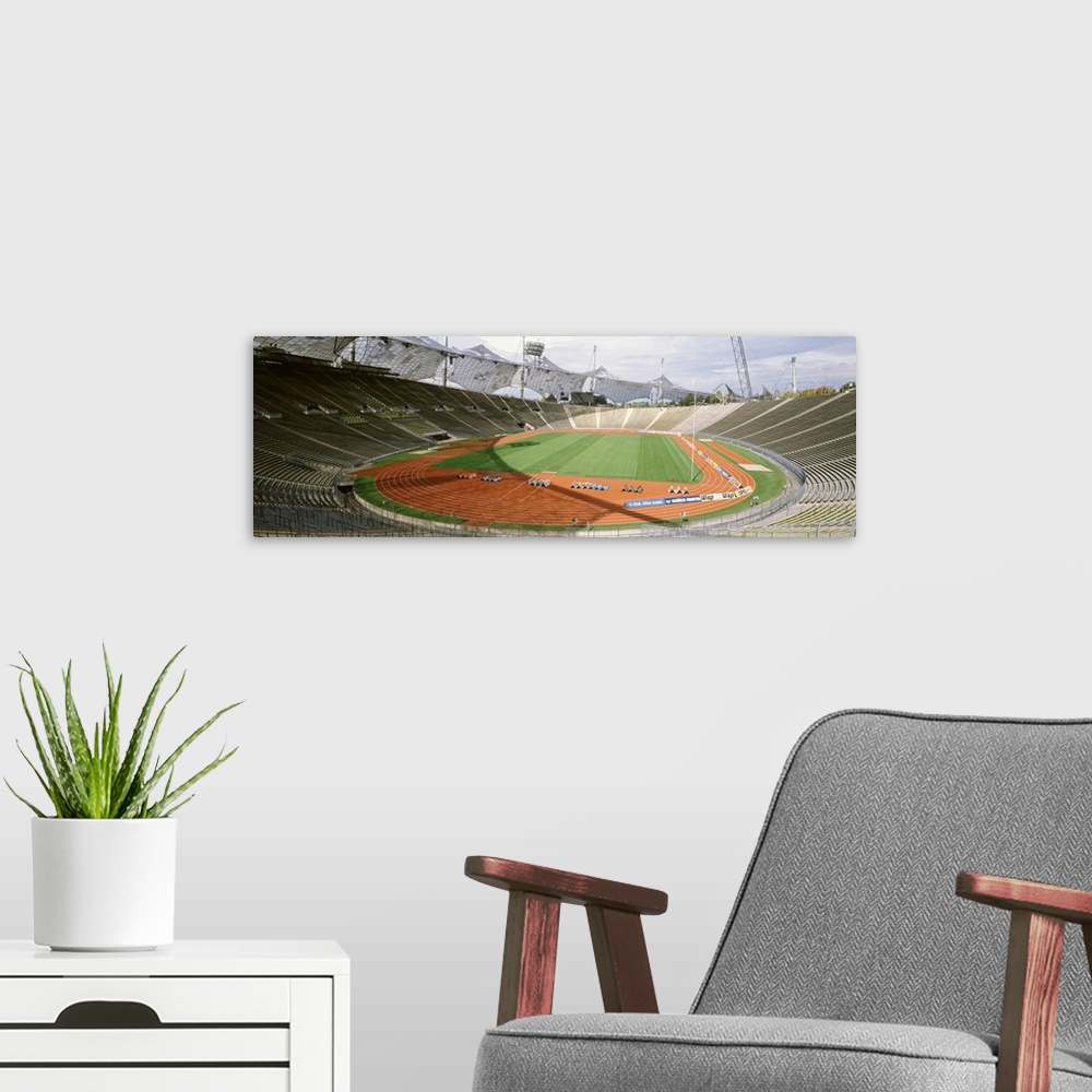 A modern room featuring Elevated view of the Olympic Stadium, Munich, Bavaria, Germany