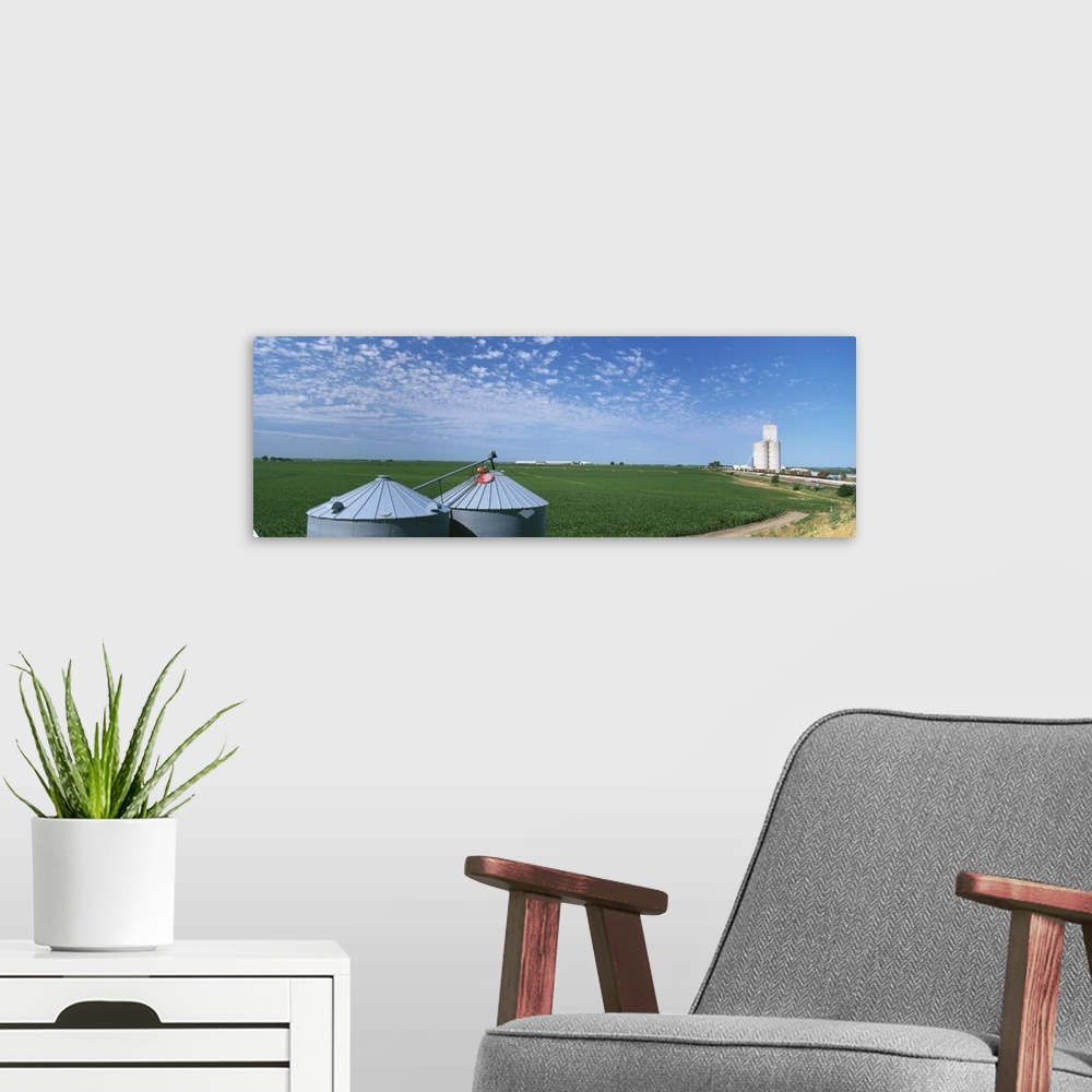 A modern room featuring Grain silos in a field, Kearney County, Nebraska