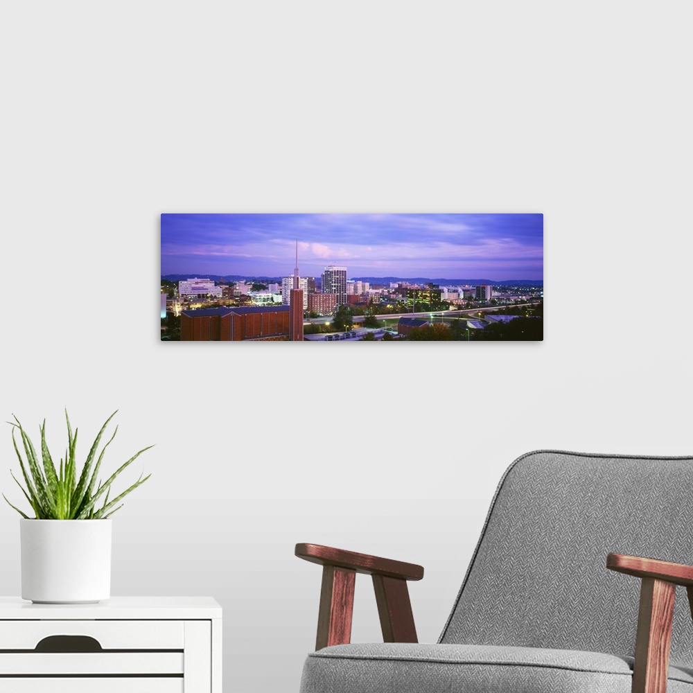 A modern room featuring High angle view of a city at dusk, Chattanooga, Tennessee