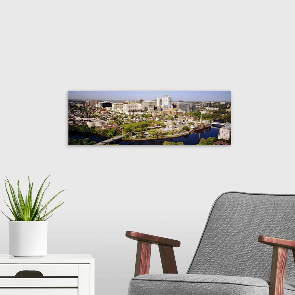 A modern room featuring High angle view of a city, Wilmington, Delaware