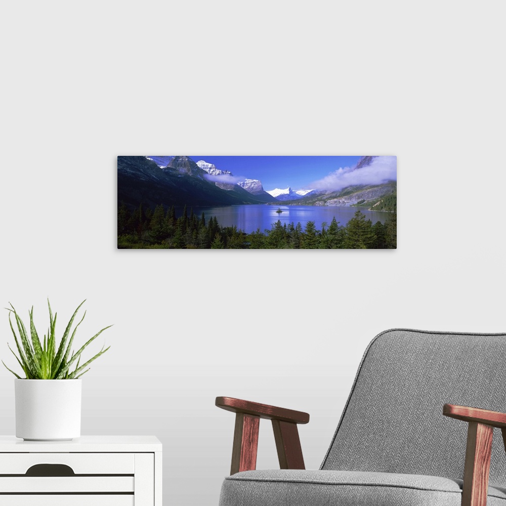 A modern room featuring Lake surrounded by mountains, St. Mary Lake, Glacier National Park, Montana