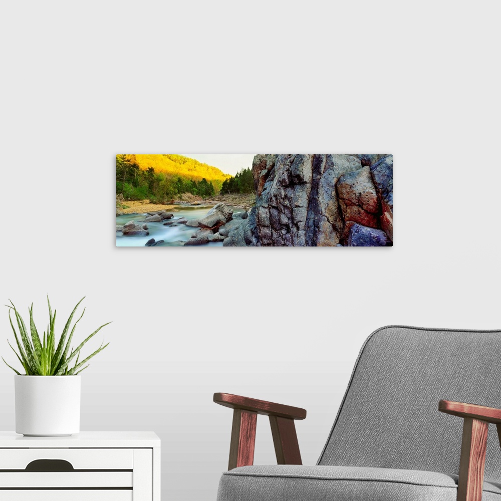 A modern room featuring River flowing through rocks, black river, st. Francois county, missouri, USA.