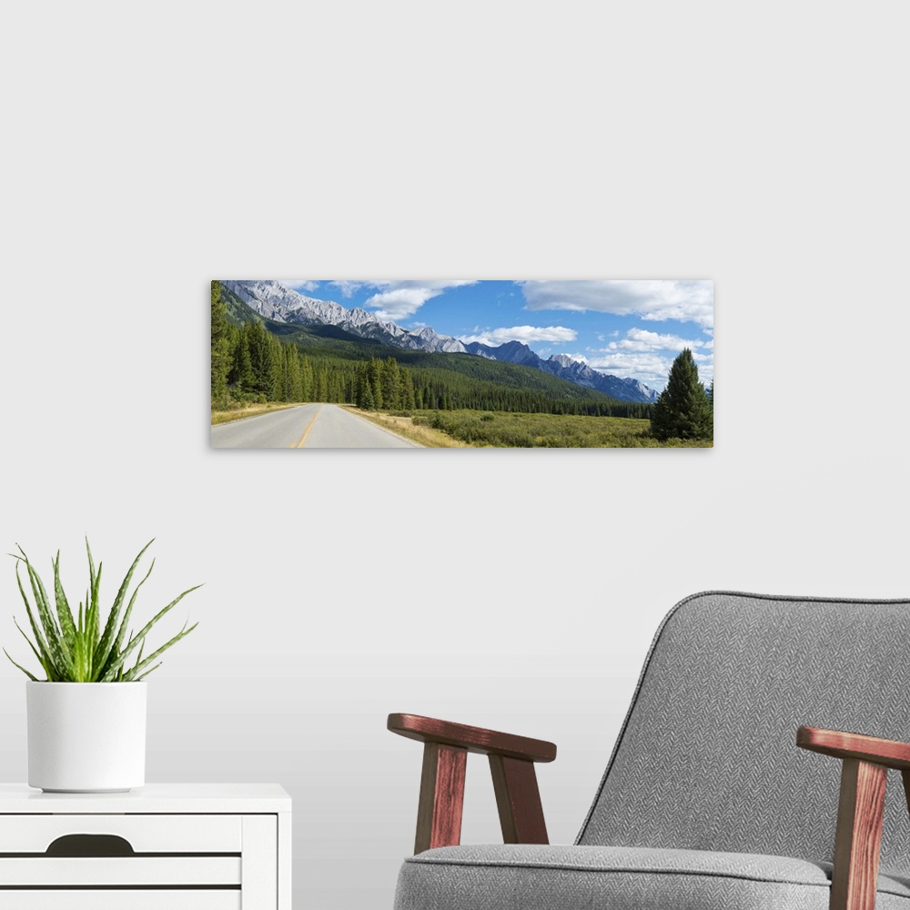 A modern room featuring Road passing through a forest, Bow Valley Parkway, Canada