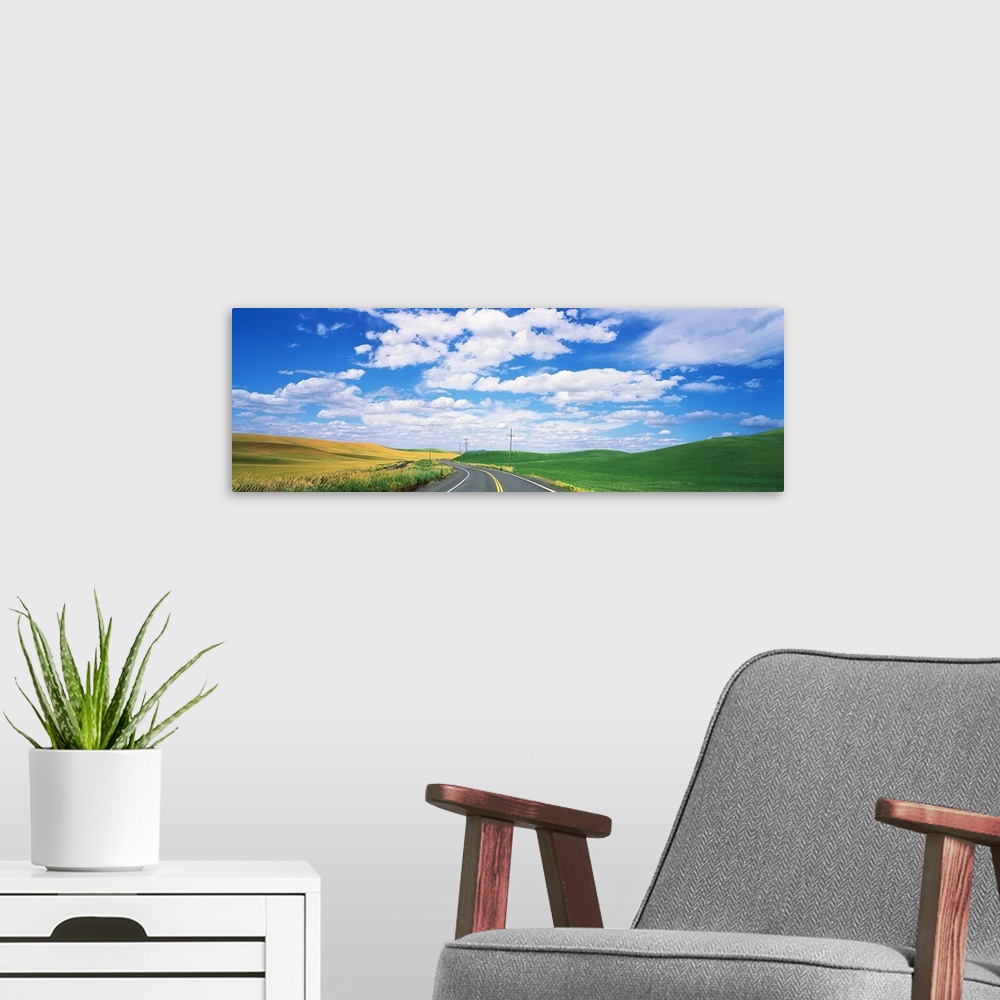 A modern room featuring Road passing through a landscape, Whitman County, Washington State,