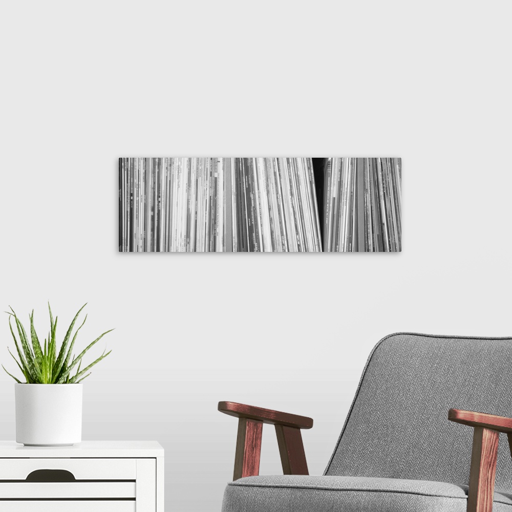 A modern room featuring Row Of Music Records, Germany