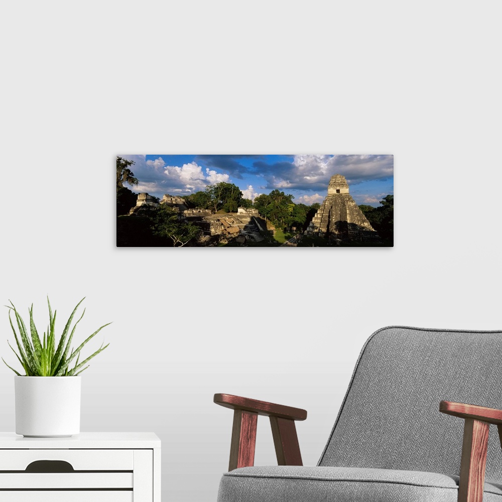 A modern room featuring Ruins of an old temple, Tikal, Guatemala