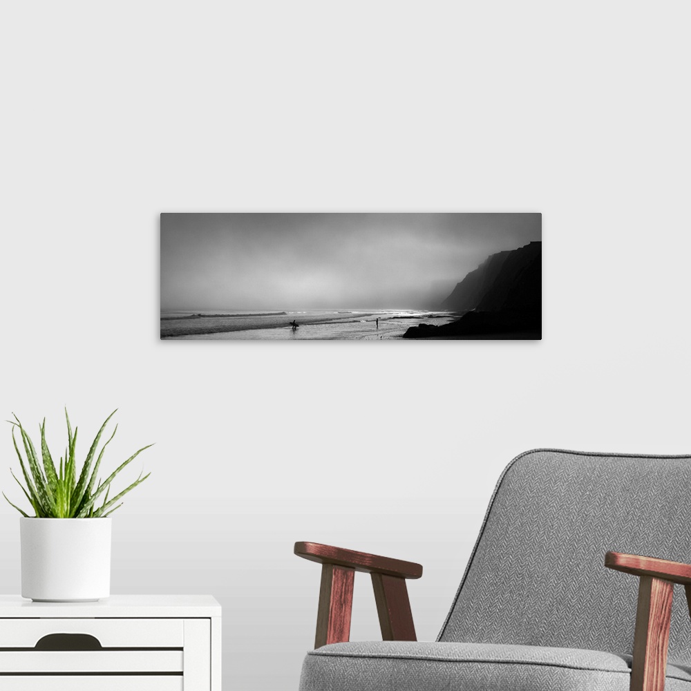 A modern room featuring Surfers on the beach, Point Reyes National Seashore, Marin County, California